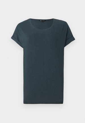 Mörkgrå kortärmad t-shirt med rund halsringning, mjuk textur och uppvikta ärmar, med en enkel, odekorerad design.