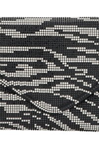 Sorthvid rhinestone clutch med et bølgedesign, der har en klapåbning og metallisk glans, lavet af strukturerede teksturmaterialer.