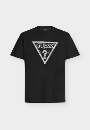 Guess, TRIANGLE LEAVES EMBROIDE - T-shirts basic - jet black
