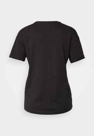 Čierne bavlnené tričko s kulatým výstrihom a krátkymi rukávmi. Má hladký zadný diel bez grafiky alebo dekorácií.