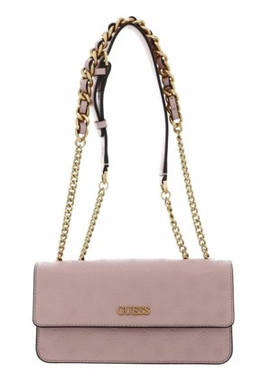 Borsa a tracolla rosa chiaro con motivo floreale a rilievo, hardware in tonalità oro e una catena spessa. Caratterizzata da una chiusura a pattina e un dettaglio del logo.