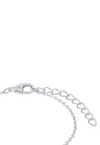 Braccialetto in argento con chiusura a gancio, caratterizzato da anelli allungati e una superficie liscia. Lunghezza regolabile con un design semplice.