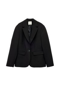 Sort blazer med et klassisk design, knappede slag, en enkelt knaplukning og to forlommer. Glat stof med en struktureret pasform.