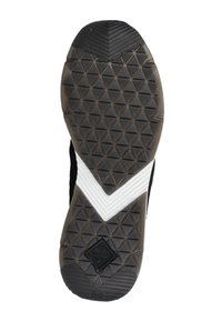 Semelle de chaussure avec motif triangulaire texturé, caoutchouc noir, design chevron blanc au centre, et taille 42 près du talon.