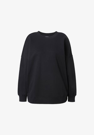 Felpa nera realizzata in tessuto morbido, con una vestibilità comoda, collo rotondo e maniche lunghe con polsini a coste. Design senza cuciture e senza pattern.