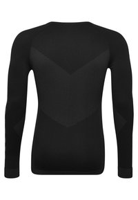 Sort langærmet performance shirt med strukturerede mønstre og en markant chevron-design på ryggen. Fremstillet af strækbart, åndbart materiale.