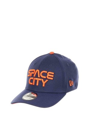 Navy blue cap with an orange embroidered "SPACE CITY" text on the front. Features a curved brim and fabric emblem on the side.