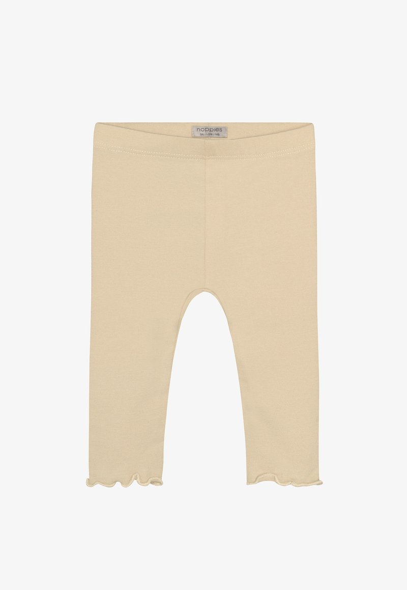 Beige Baby-Leggings mit elastischem Bund und Rüschensäumen, entworfen für Säuglinge von 6-12 Monaten von Noppies.