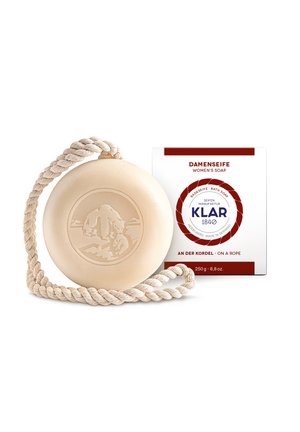 Klar Seifen, KLAR S DAMEN BADESEIFE AN DER KORDEL – RUNDE SEIFE MIT ELEGANTEM DUFT - Seife - weiß