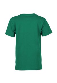 Grøn bomulds t-shirt med korte ærmer, rund hals og glat tekstur. Set bagfra med ensfarvet uden mønstre eller grafik.