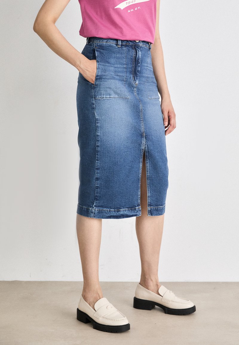 GANT SLIT SKIRT - Pouzdrová sukně - mid blue