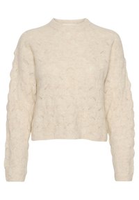 Krämfärgad tröja med ett strukturerat bikake-mönster, rund halsringning och långa ärmar. Tillverkad av mjukt och gott material.