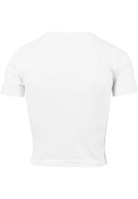 Witte korte mouwen t-shirt met ronde halslijn, gemaakt van gladde stof, met een effen achterkant zonder patronen of grafische elementen.