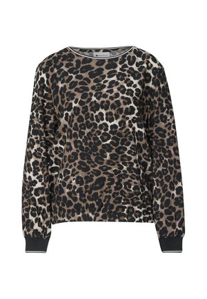 Street One, LONG-SLEEVE BLOUSE WITH TAPE DETAILS AND LEOPARD PRINT - Blouse - black
