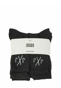 Black cotton socks stacked in a 20-pack, with a white logo on the front. The fabric appears soft with ribbed texture. Size: One Size.