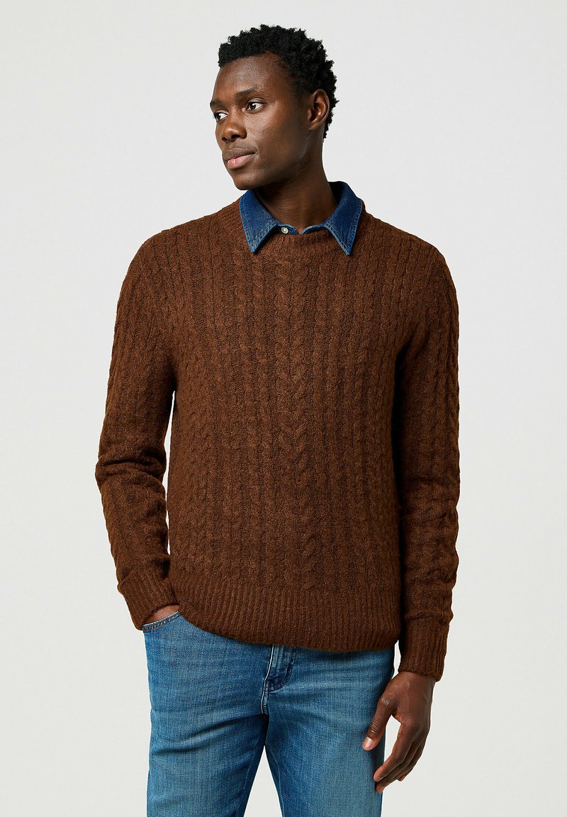 Wrangler LONG SLEEVE CABLE REGULAR FIT - Jersey de punto - mahogany heather