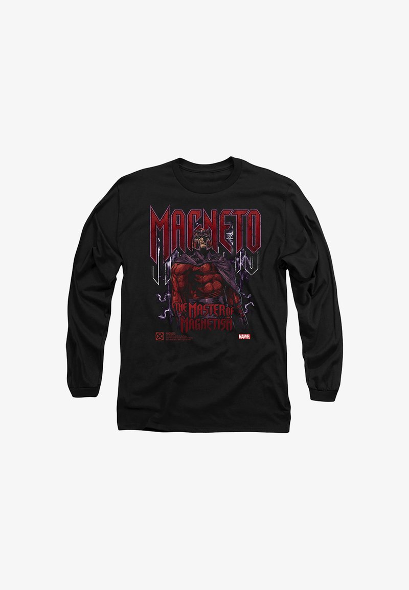 Black long-sleeve shirt with a red and purple graphic of Magneto, labeled "The Master of Magnetism" and the Marvel logo.