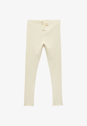 Cremfarbene Leggings mit geriffelter Textur, featuring einen Kordelzug in der Taille und schmalen Säumen an den Knöcheln. Weicher, dehnbarer Stoff.