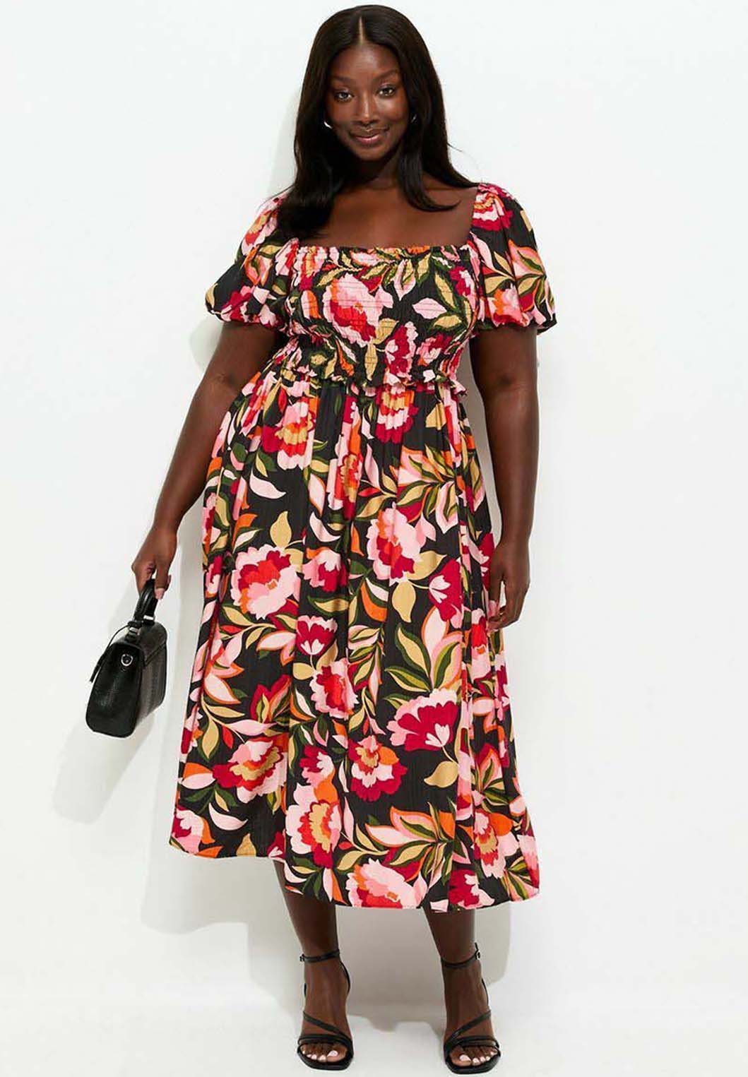 New Look Curves CURVES LIGHT FLORAL RUFFLE MIDI - Day dress - blue