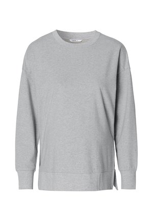 Grijze longsleeve sweatshirt gemaakt van zachte stof, met een ontspannen fit, ronde hals en zijsplitten aan de onderkant voor comfort.