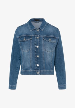 Sininen farkkutakki pitkillä hihoilla, napitettava edessä, kaksi rintataskua nappiläppineen ja kaulus, koko 36.