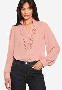 RUFFLE PLACKET V NECK - REGULAR FIT - Gombos blúz - pink