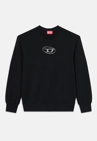 Čierna mikina vyrobená z bavlny s rebrovaným okrajom krku, dlhými rukávmi a centrálnym výšivkovým logom s písmenami "D" a "S."