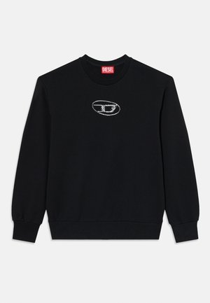 Sweatshirt preto feito de algodão, com gola redonda canelada, mangas compridas e um logo central bordado apresentando as letras "D" e "S."