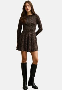 ANIMAL PATTERN LONG SLEEVE SKATER MINI - Vestito casual - brown pattern