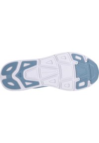 Skosula i ljusblått och vitt, med ett strukturerat mönster och tydliga greppmoment. Förstärkta områden för hållbarhet.