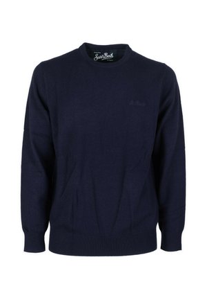 Maglione blu navy realizzato in morbido tessuto, con scollatura tonda e polsini e orlo a coste. Logo del marchio discreto sul davanti.