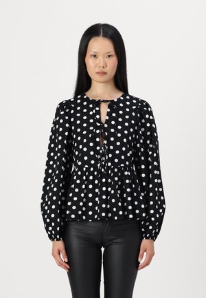 PCJOLLY O-NECK TIE - Blouse - black/white