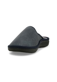 Scarpa slip-on blu scuro con tomaia in pelle liscia, punta affusolata e internamente morbida. Presenta una suola nera spessa per il comfort.
