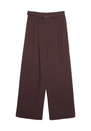 Stradivarius SMART WIDE-LEG WITH BUCKLE DETAIL - Trousers - dark brown