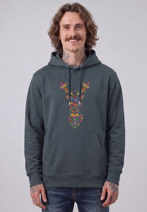 watapparel, FLORAL DEER UNISEX - Sweat à capuche - india ink grey