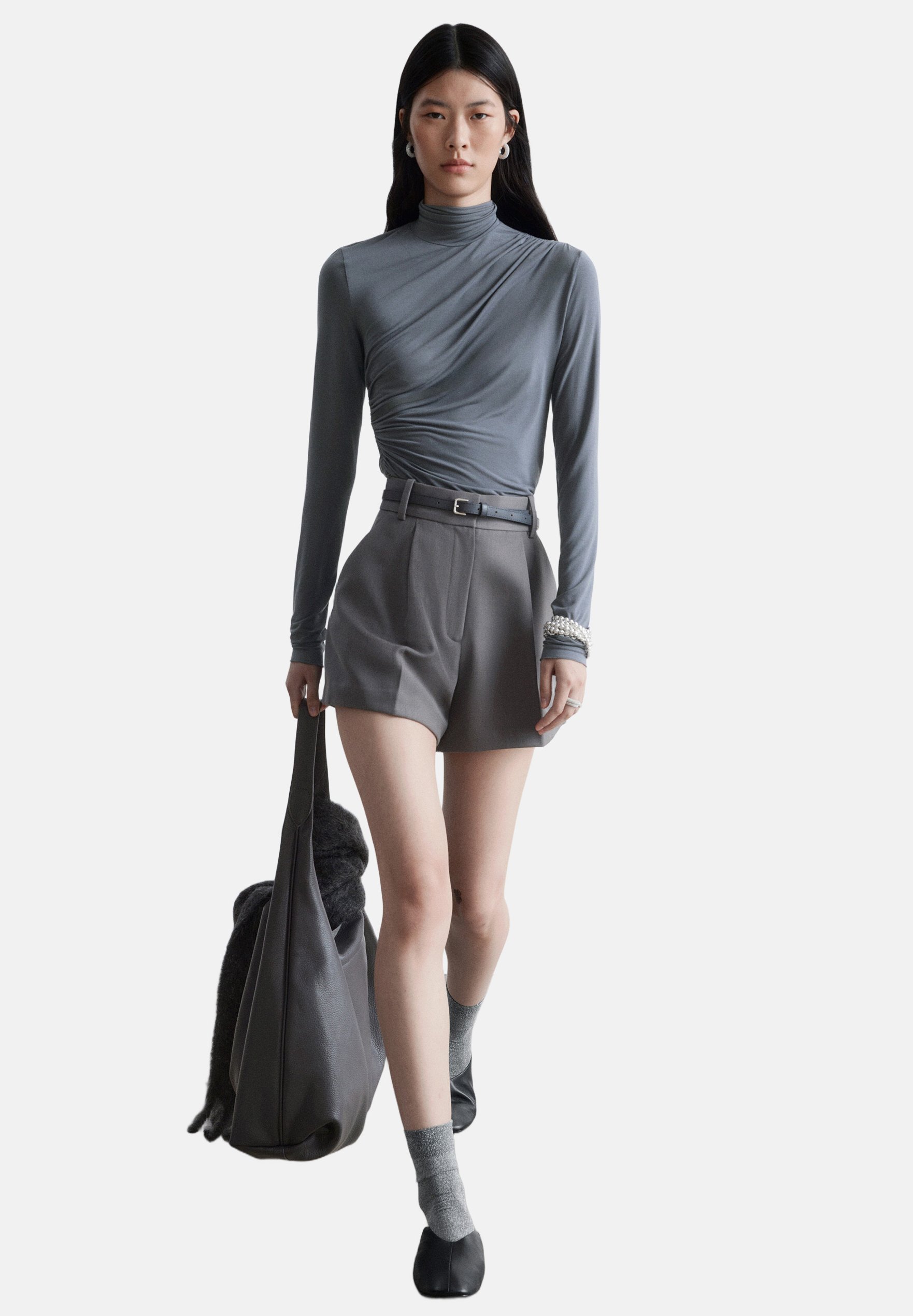 & OTHER STORIES DRAPED TURTLENECK - Long sleeved top - dark grey