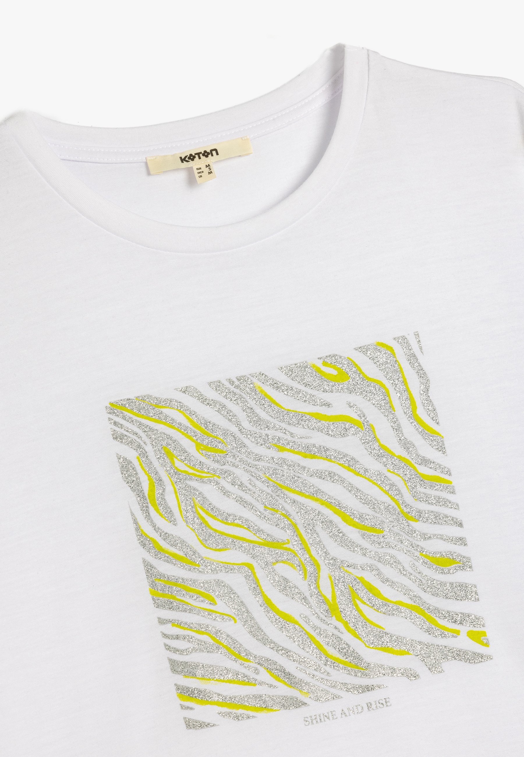 Koton Mädchen T-Shirt – Kurzarm Mit Glitzerprint, Aus 100% Baumwolle