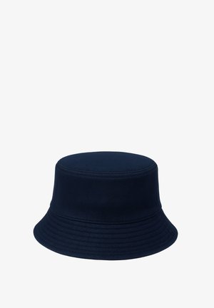 Cappello a secchiello blu navy con tesa cucita e tessuto semplice e liscio.