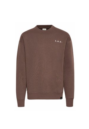 Brun sweatshirt med rund hals, ribbade ärmslut och nederkant, med "A.R.C."-text i vitt på bröstet. Mjuk, texturerad tyg.