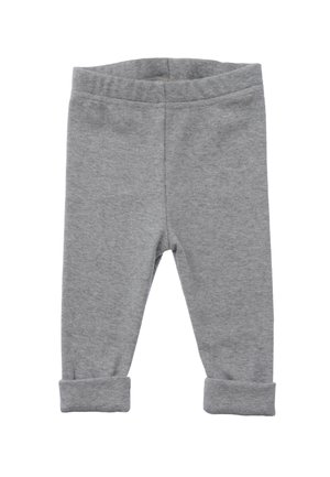 Graue, gerippte Leggings mit einer weichen Textur und einem elastischen Bund, die an den Knöcheln umgeschlagen sind für einen engen Sitz.