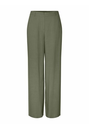 Pantaloni largi kaki cu buzunare pentru curea și față plată, creați pentru un fit relaxat și confortabil.