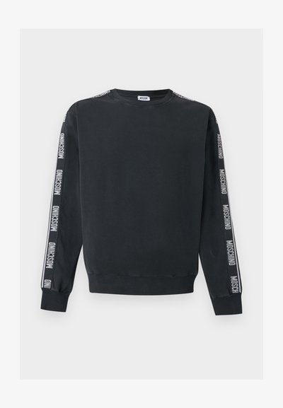 Μαύρο μακρυμάνικο φούτερ με ριμπ μανσέτες και τελείωμα, με άσπρο κείμενο «Moschino» στα μήκη και στον πίσω γιακά.