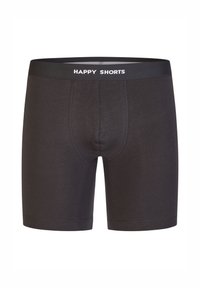 Czarne bawełniane bokserki z logo na pasku, na którym jest napis "HAPPY SHORTS." Cechują się dopasowanym krojem oraz widocznymi detalami stębnowania.