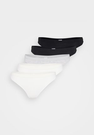 Pakke med seks bikinitruser i hvit, lys grå, mørk grå og svart. Laget av et mykt, elastisk stoff med en glatt midjebånd.