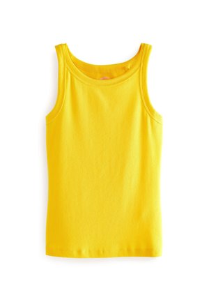 Sleeveless tank top made of ribbed cotton in bright yellow. Features a rounded neckline and straight hem with a smooth texture.