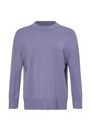 Lila Pullover mit einem Rundhalsausschnitt, 3/4 Ärmeln und gerippten Bündchen. Glatte Textur und lässige Passform.