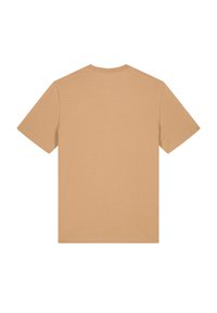 Korte mouw t-shirt in lichtbruin katoen, met een ronde hals en een gladde textuur, met een effen achterkant en zonder zichtbare branding.