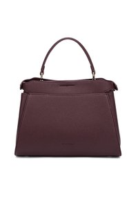 Borsa in pelle bordeaux con forma strutturata, manici arrotondati e superficie texture. Caratterizzata da un'apertura superiore e un design minimalista.