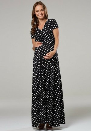 WRAP SHORT SLEEVE - Maxi dress - black with dots