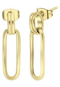 Ohrringe im Hoops-Stil aus goldfarbigem Metall mit langen ovalen Gliedern in polierter Optik und einer sicheren Stecker-Verschluss.